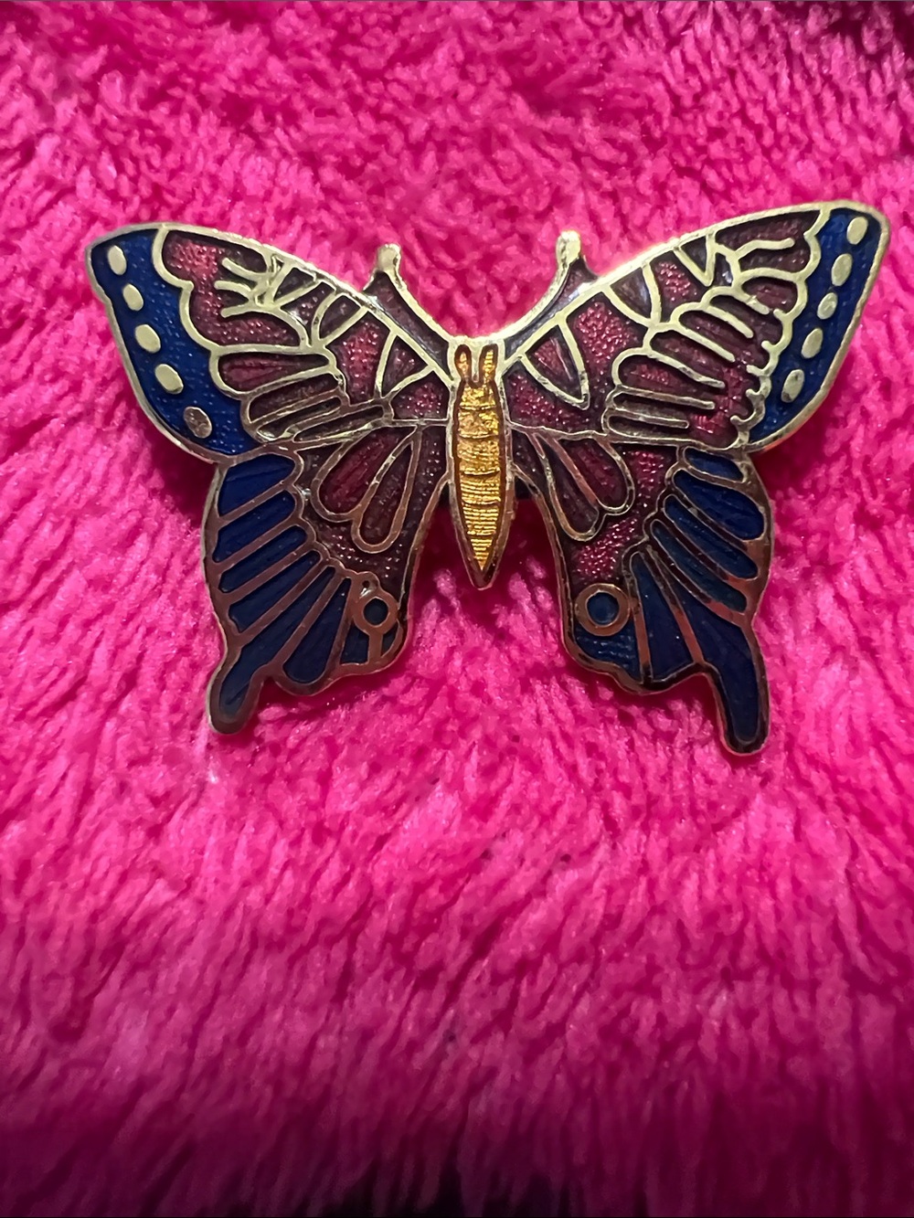 Gold-Tone Blue & Pink Butterfly Brooch - Women Accessories vintage